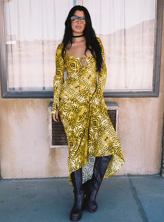 Setting Sun Long Sleeve Maxi Dress Yellow  Black