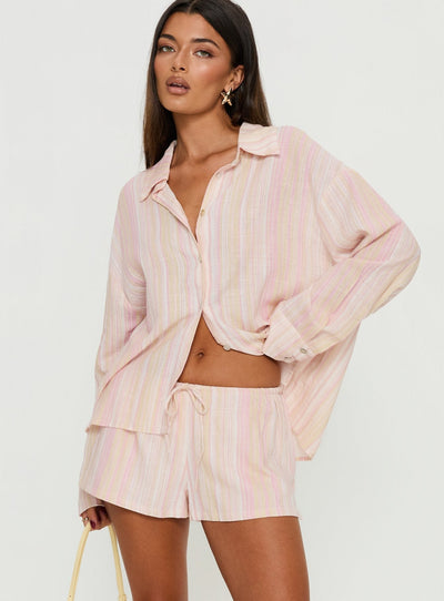 Opheliah Drawstring Shorts Pink Stripe