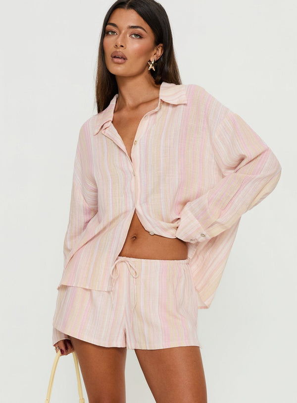 Opheliah Drawstring Shorts Pink Stripe