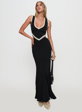 Keila Lace Trim Maxi Dress Black  Cream