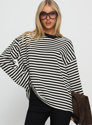 Settle Down Long Sleeve Top Black  White Stripe