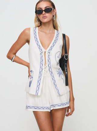 Sun And Palm Trees Vest Set White  Blue