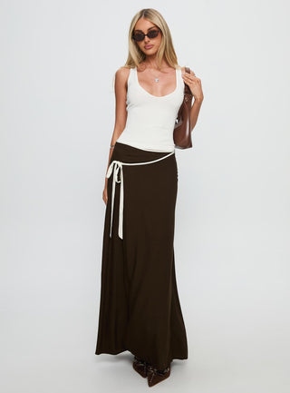 Keirah Contrast Wrap Maxi Skirt Chocolate  White