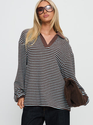 Rigbys Collared Jumper Brown  Blue Stripe