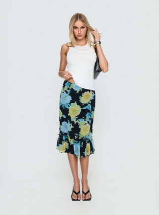 Tarla Midi Skirt Crystal Black Flower