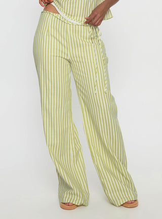 With Pleasure Tie Side Pant Green  Blue Stripe