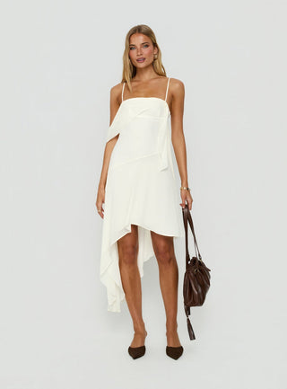 Massey Bust Draping Low Back Midi Dress Off White