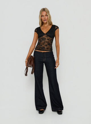 Zandie Textured V Neck Short Sleeve Top Black