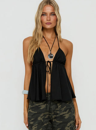 Top Form Tie Front Halter Top Black