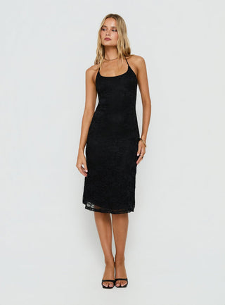 Zenaide Lace Detail Halter Midi Dress Black
