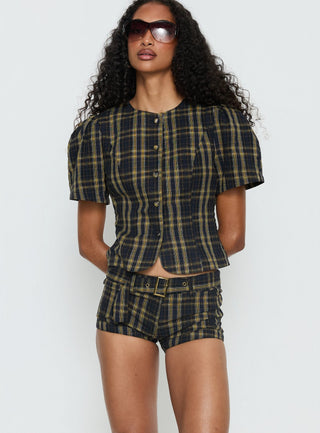 Afterglow Mini Short Navy  Lemon Plaid