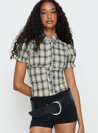Maxfield Collared Button Up Blouse Top Multi Check