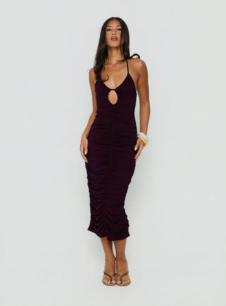 Gracie Halter Neck Midi Dress Plum