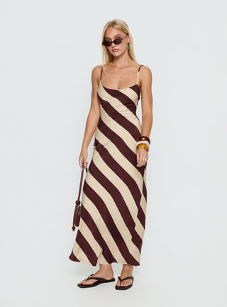 Rhodie Scoop Maxi Dress Brown  Cream Stripe