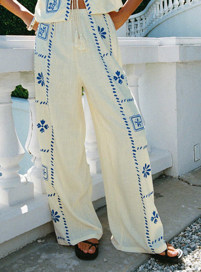 Grazia Pants Cream  Blue