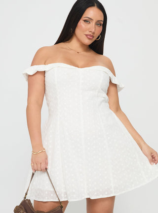 Rosebud Broderie Off The Shoulder Mini Dress White Curve