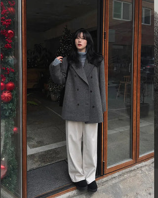 (2 types) Bouclé Double-breasted Coat