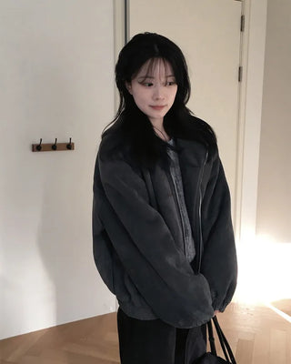 Suede double shearling coat