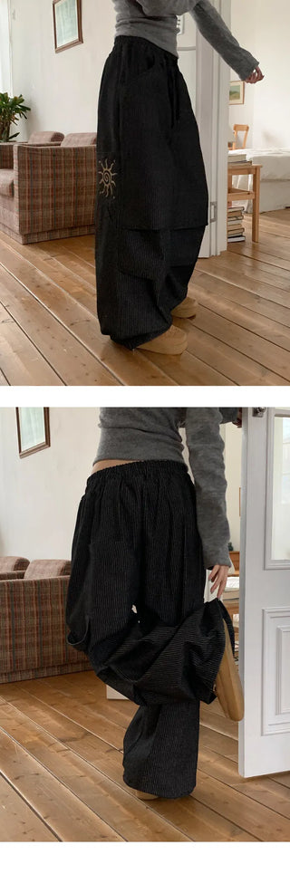 Planning Sunmer Denim Cargo Stripe Heavy Wide Pintuck Pants pt-2color