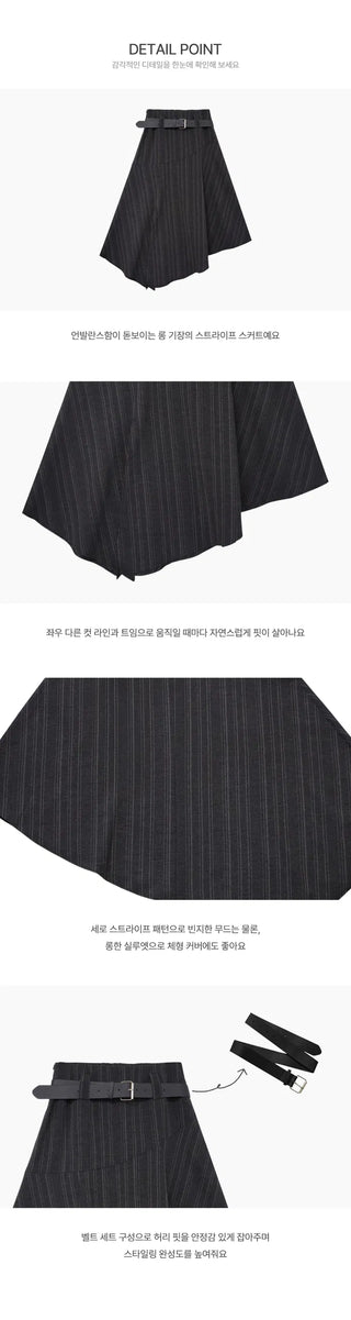 Belty Long Striped Team Skirt