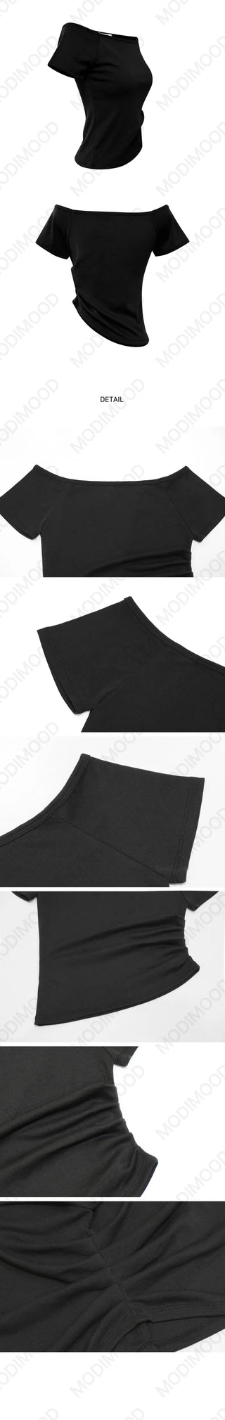 Bio Faded MOMU BASIC shirring short-sleeved off-the-shoulder T-shirt - 3 colors
