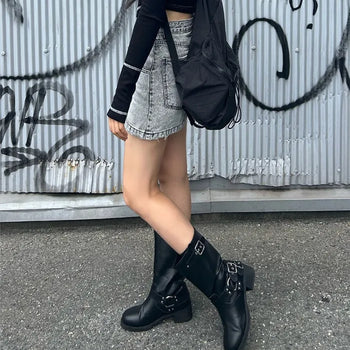 Buckle biker boots
