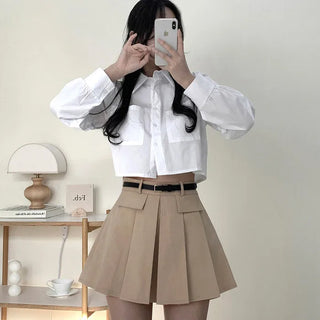 [With pettipants] A-line pleated mini skirt