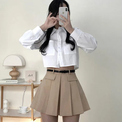[With pettipants] A-line pleated mini skirt