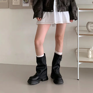 Buckle zip-up half warmer boots
