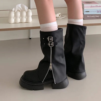 Buckle zip-up half warmer boots