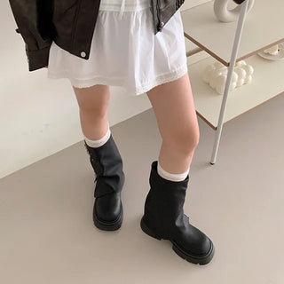 Buckle zip-up half warmer boots
