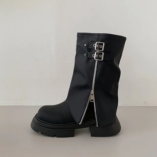Buckle zip-up half warmer boots