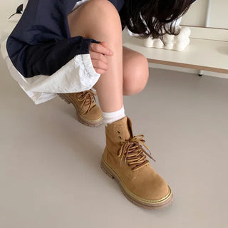 [2 colors] Suede Zip-up Lace-up Boots