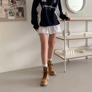[2 colors] Suede Zip-up Lace-up Boots