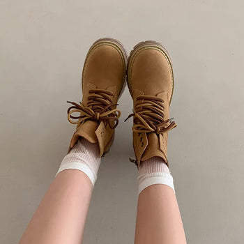[2 colors] Suede Zip-up Lace-up Boots