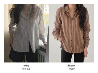 Brushed-back striped shirt - 2 colors