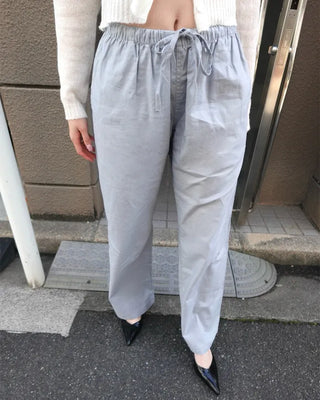Linen wide-leg pants with elastic waistband