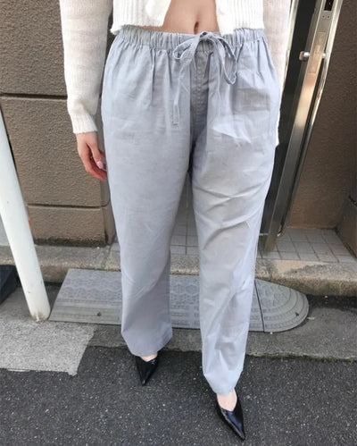 Linen wide-leg pants with elastic waistband