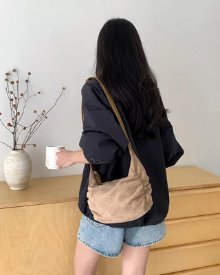 Suede Shirring Mini Tote Bag/Shoulder Bag