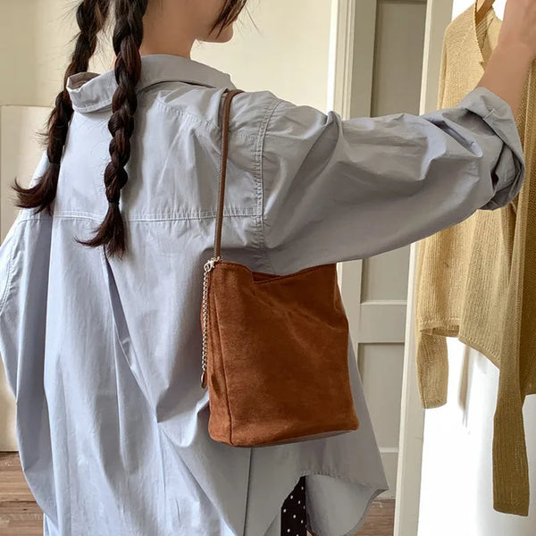 Suede Chain Mini Shoulder Bucket Bag