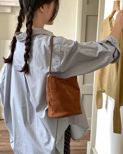 Suede Chain Mini Shoulder Bucket Bag