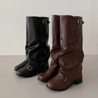[2 colors] Buckle Warmer Biker Long Boots
