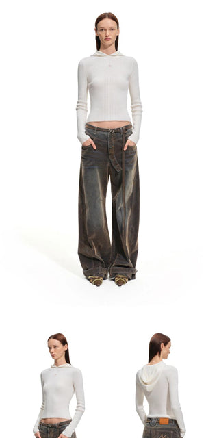 [NOTAWEAR] Hooded Slim Fit Ribbed Knit Top