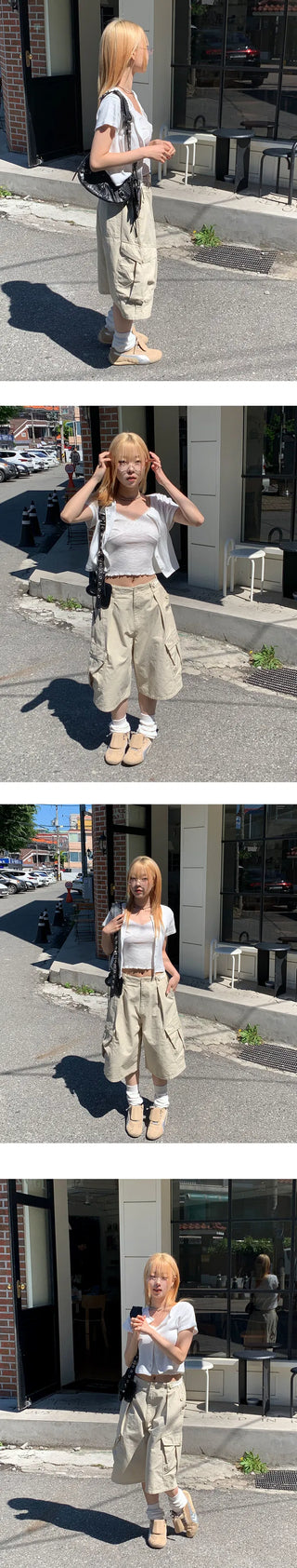 Wide Cargo Bermuda Pants - 2 colors