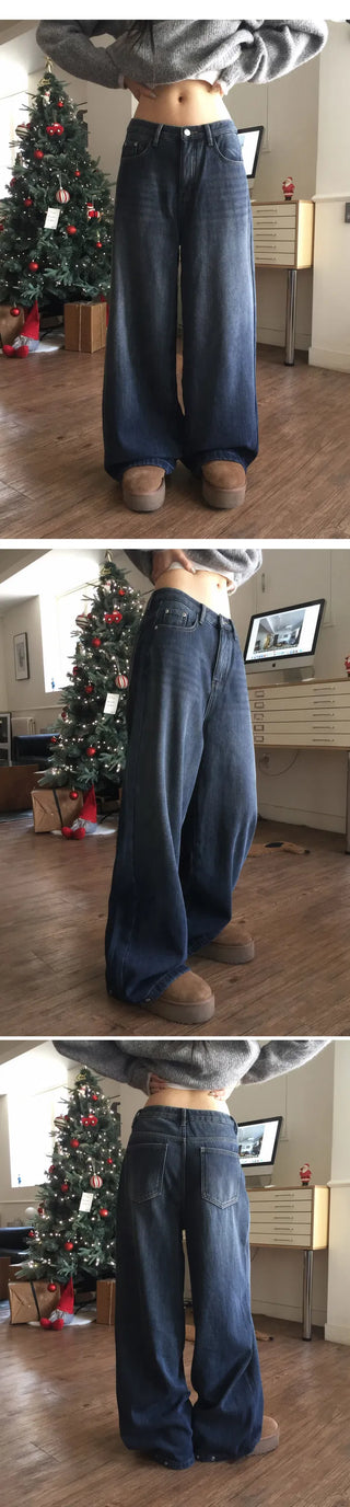 Folder Hem Snap Two-Way Faded Denim Pants - 4 Colors