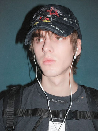 [MASONPRINCE] Graffiti Bear Distressed Baseball Cap