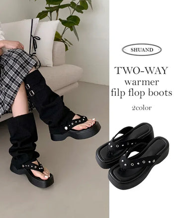 [Removable Warmer] 2-Way Platform Beach Sandal Boots (2 colors)