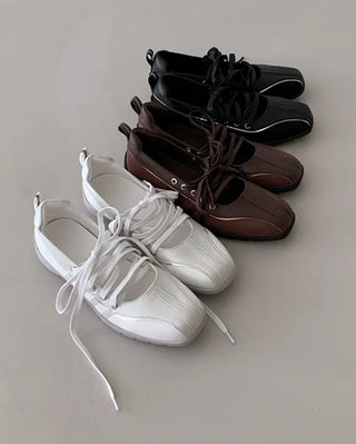 Ballet Core Lace-Up Leather Sneakers (3 colors)