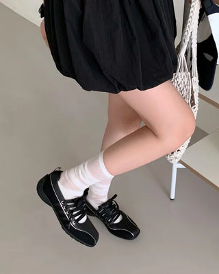 Ballet Core Lace-Up Leather Sneakers (3 colors)