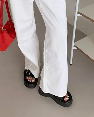 Platform denim buckle slippers (2 colors)